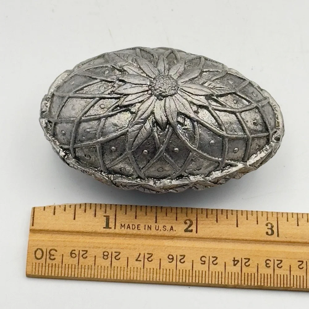 Metzke Pewter Egg TRINKET BOX‎ Floral Design VINTAGE USA